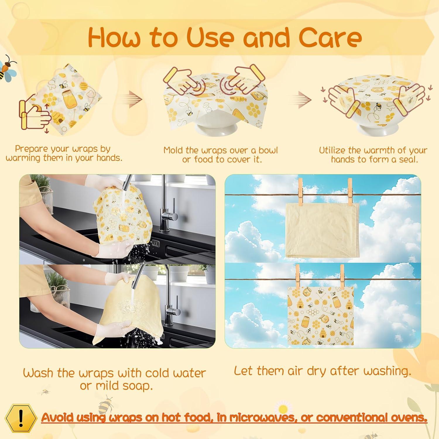 Bolsas de Cera de Abeja Reutilizables XAQMHSW - Almacenamiento Ecológico