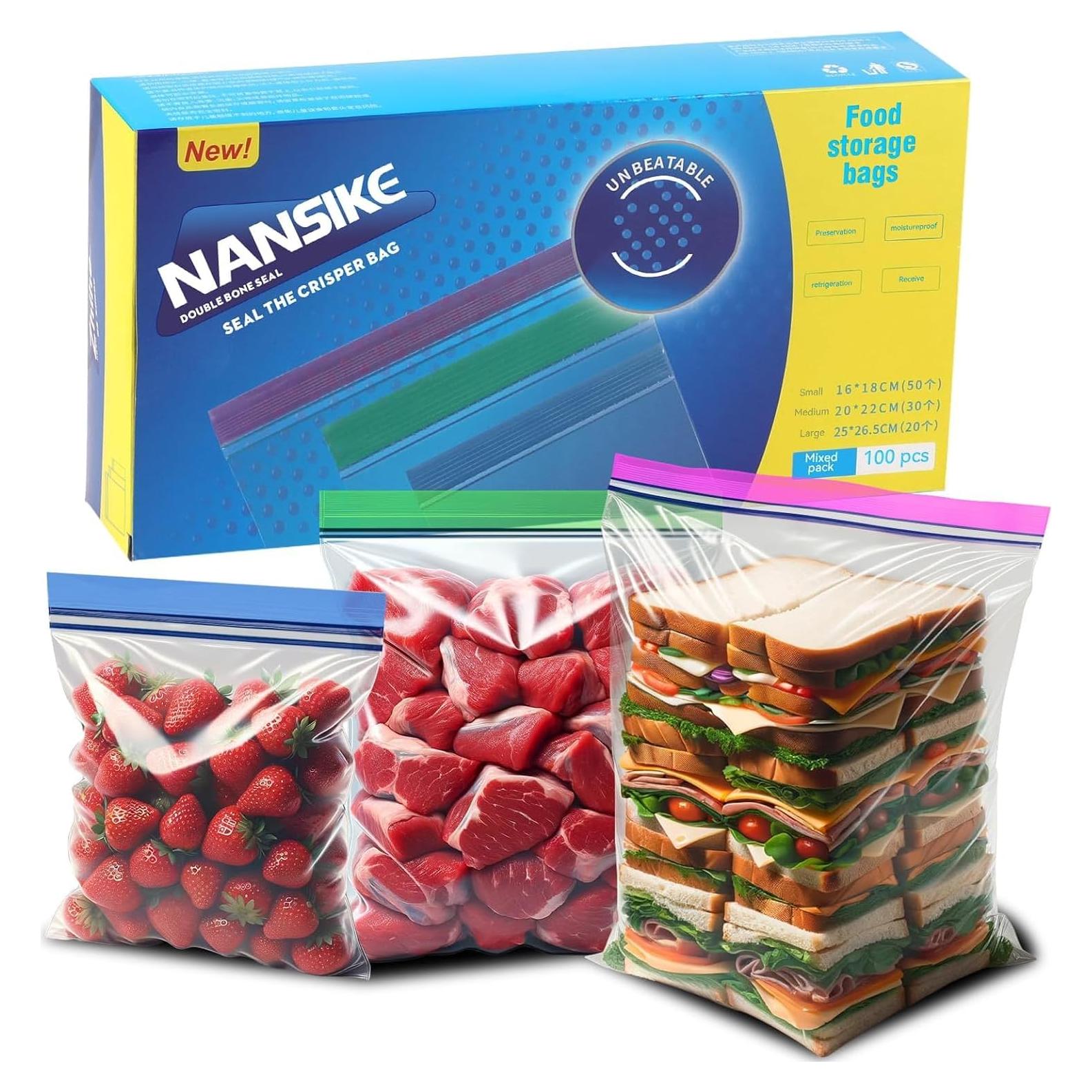 Paquete de 100 Bolsas Reutilizables NANSIKE para Alimentos