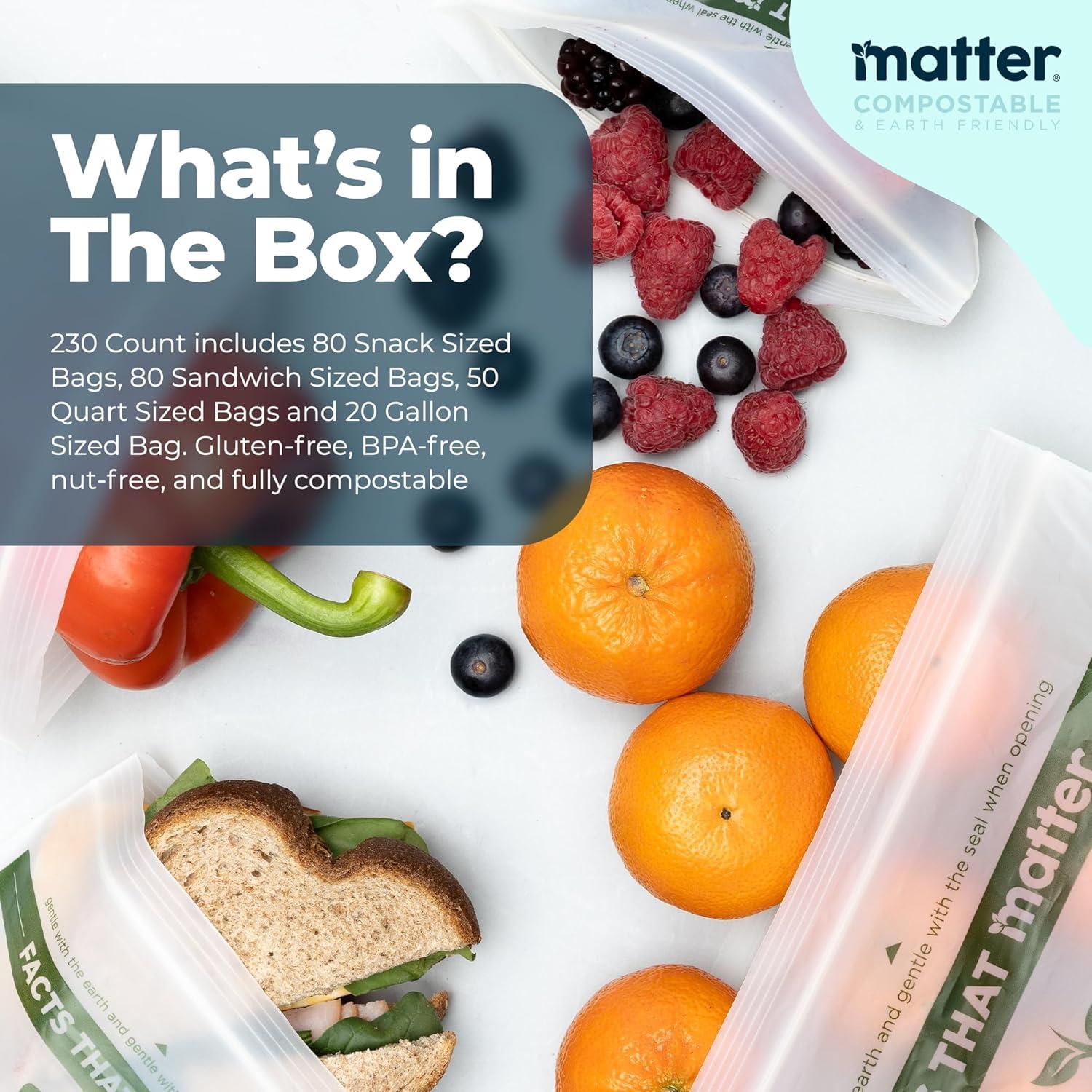 Bolsas Compostables Matter - 230 Unidades, Ecológicas y Resellables