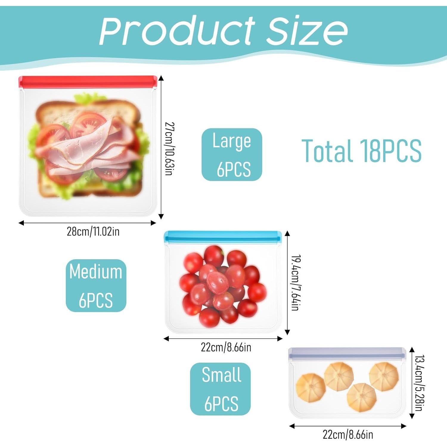 18 Bolsas de Silicona Reutilizables Ptwola a Prueba de Fugas