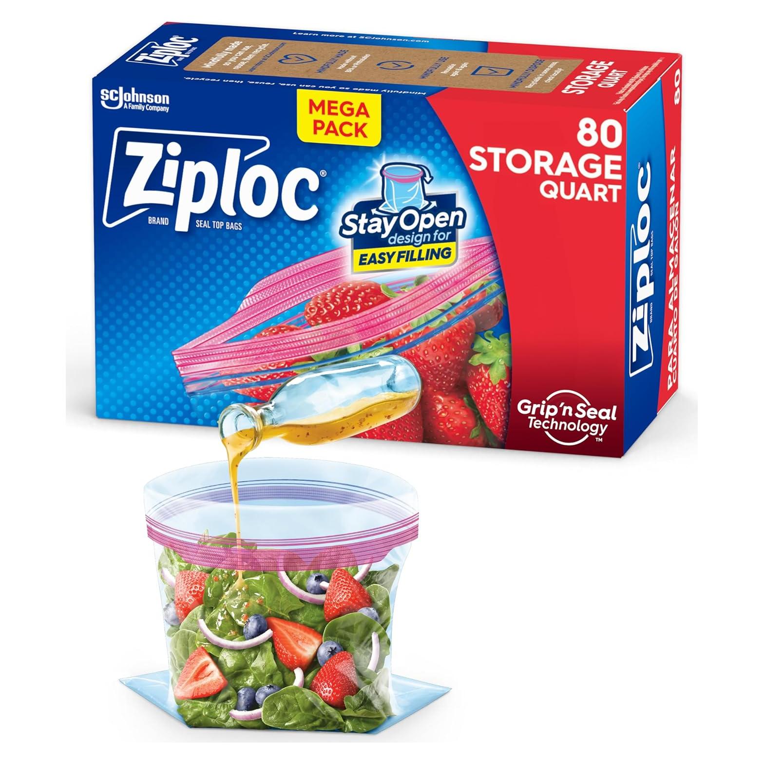 Bolsas de Almacenamiento Ziploc Quart 80 Unidades 0.95L