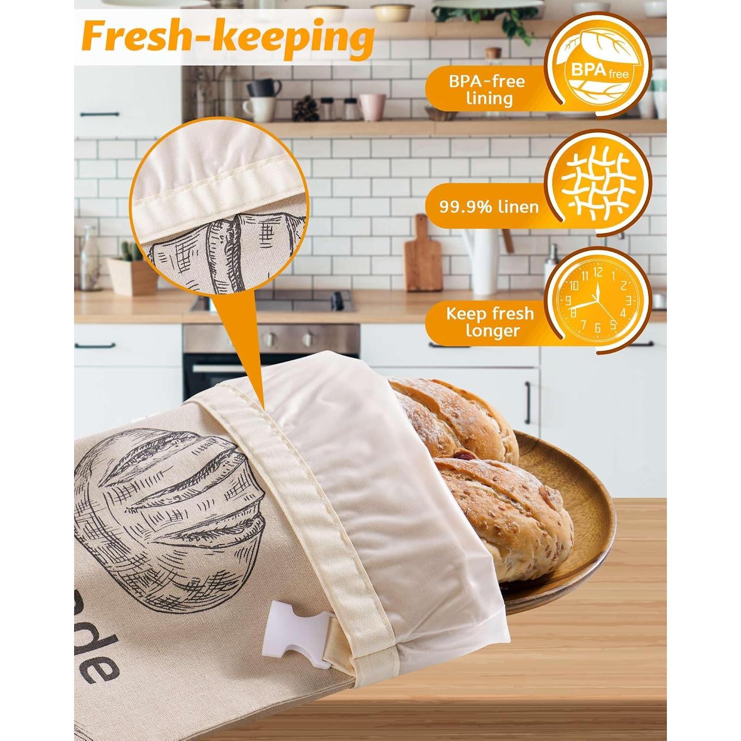 Paquete de 2 Bolsas de Pan de Lino AZLTC 43x32 cm Reutilizables