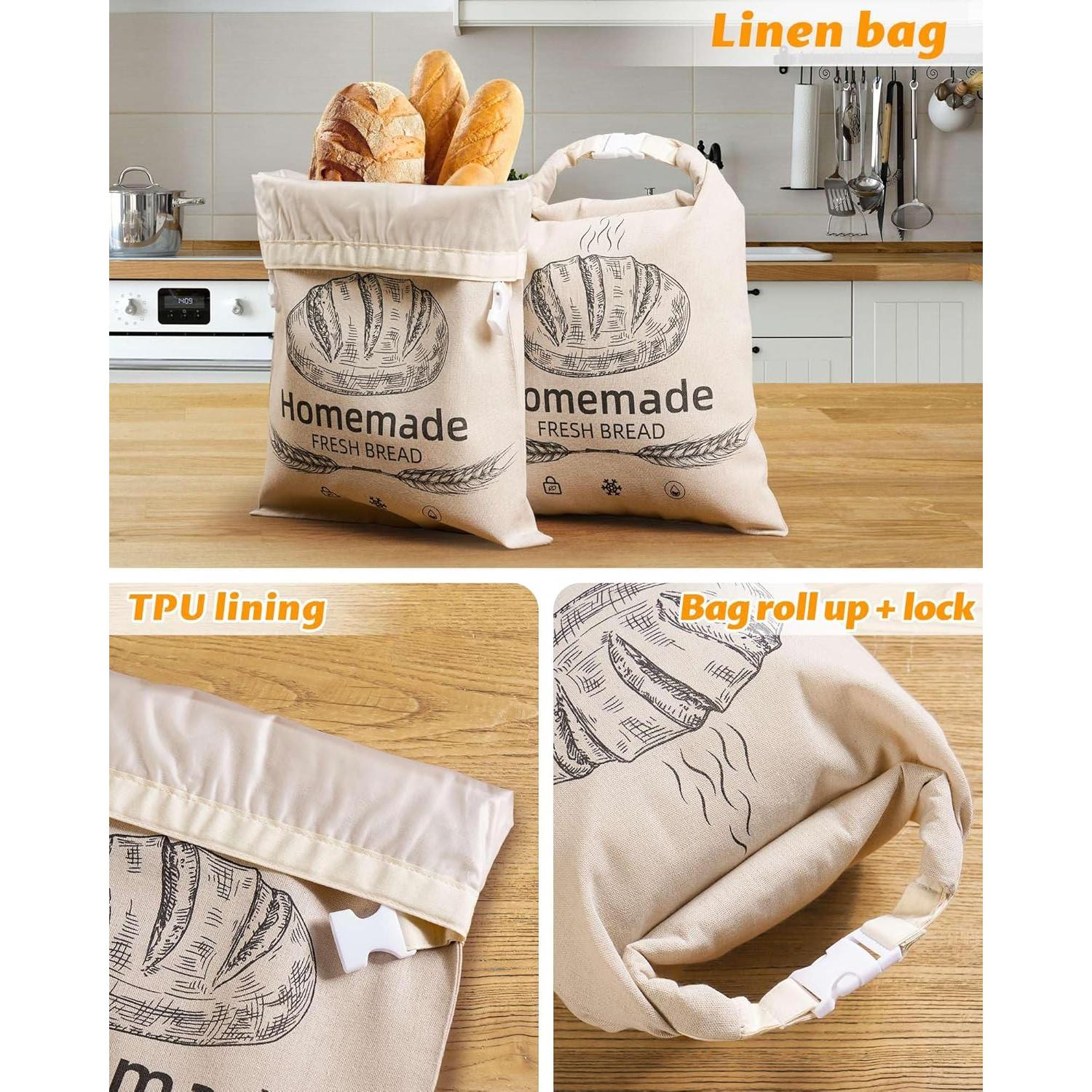 Paquete de 2 Bolsas de Pan de Lino AZLTC 43x32 cm Reutilizables