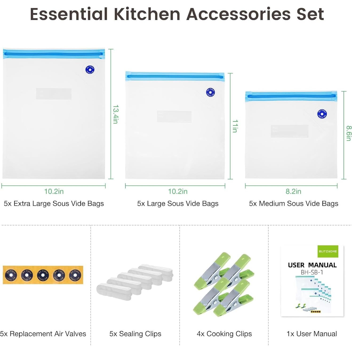 Bolsas de Sellado al Vacío BlitzHome 29 Piezas Reutilizables