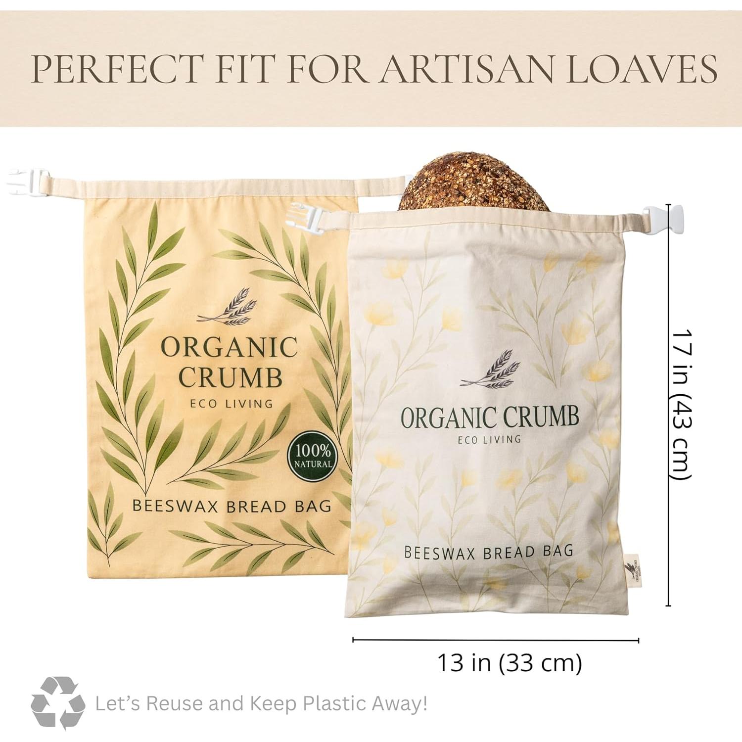 Kit 5 en 1 de Almacenamiento de Pan Organic Crumb - 2 Bolsas XL de Cera de Abeja, Cubierta de Tazón y Raspador de Masa