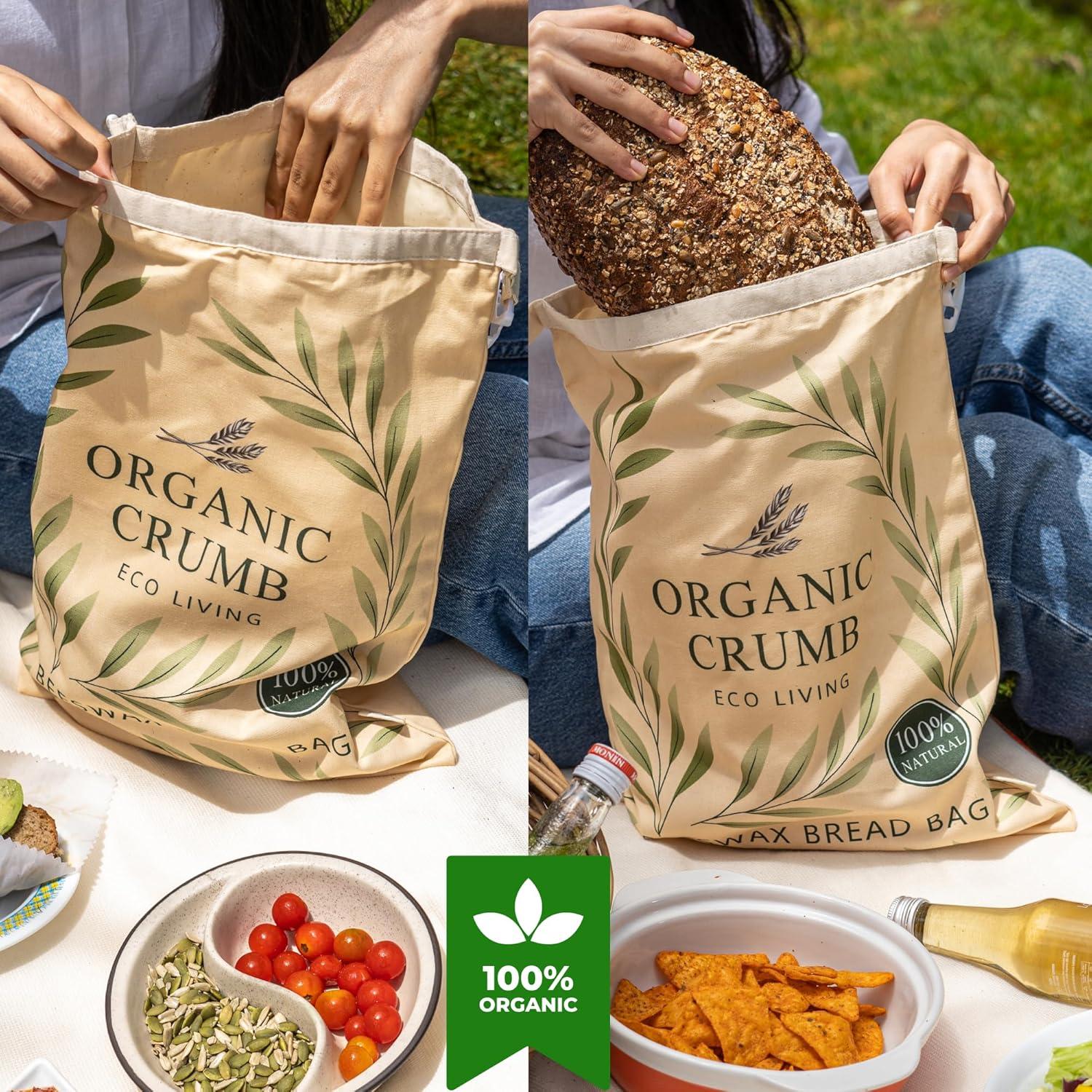 Kit 5 en 1 de Almacenamiento de Pan Organic Crumb - 2 Bolsas XL de Cera de Abeja, Cubierta de Tazón y Raspador de Masa