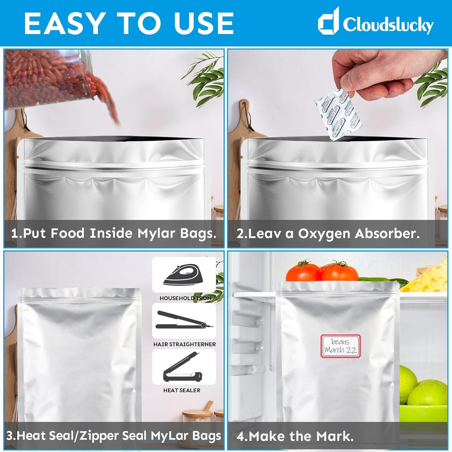 Bolsas Mylar 50PCS 18x25cm Cloudslucky Reutilizables con Cierre