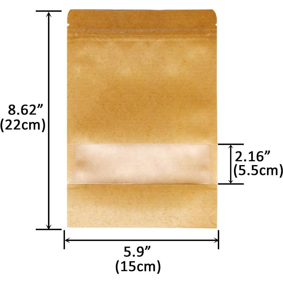 100 Bolsas de Papel Kraft 15x22cm con Ventana Mate Belinlen