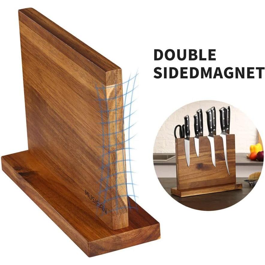 Soporte de cuchillos magnético Musifan de madera de acacia