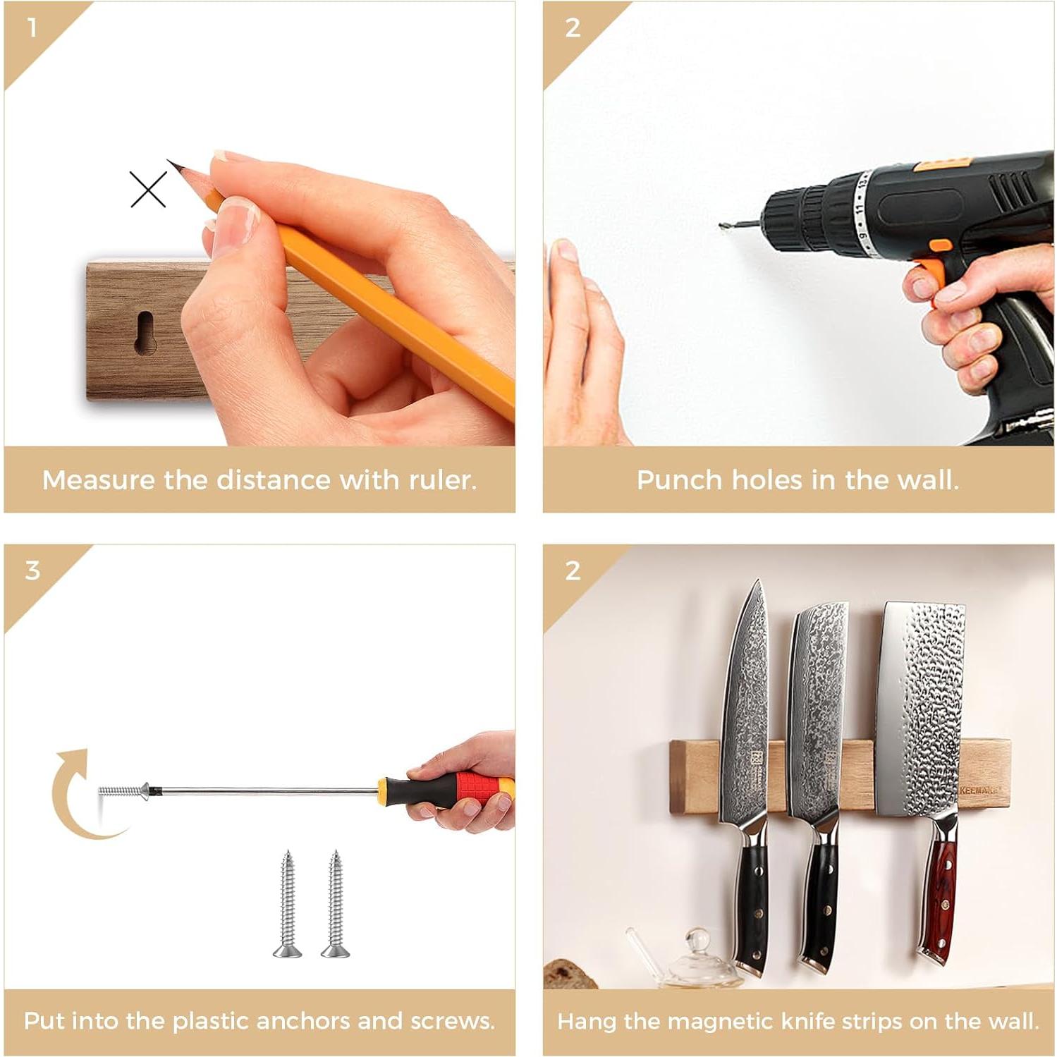 Soporte Magnético para Cuchillos KEEMAKE 29.85 cm Madera Acacia