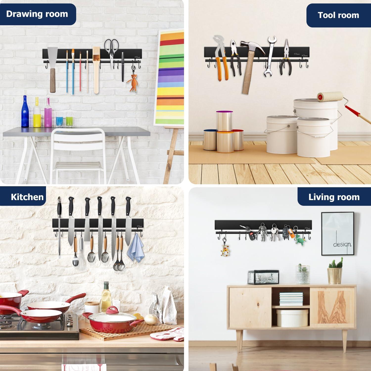 Soporte Magnético para Cuchillos Dmore 43 cm con 10 Ganchos