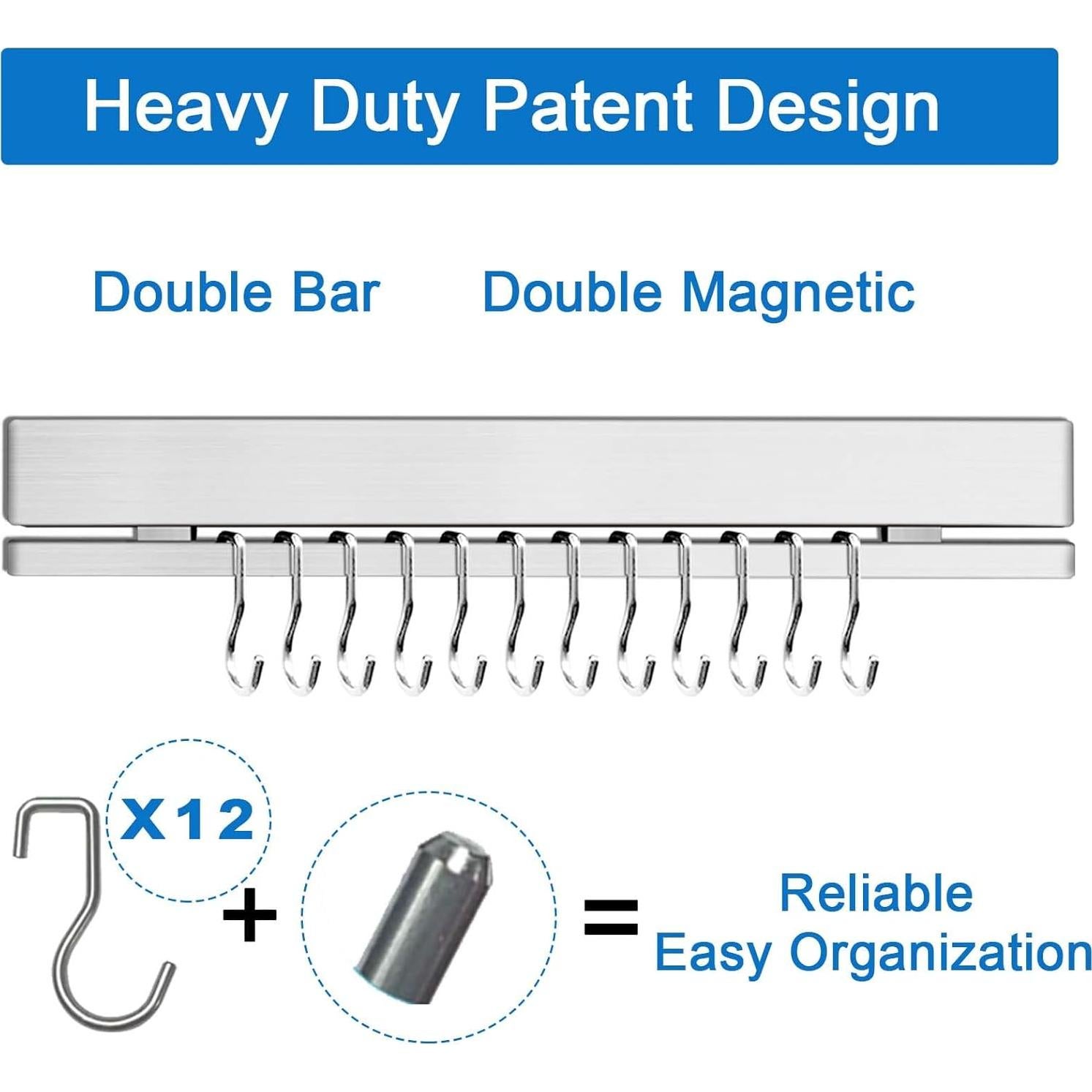 Soporte Magnético para Cuchillos HomeSimplex 43 cm con 12 Ganchos