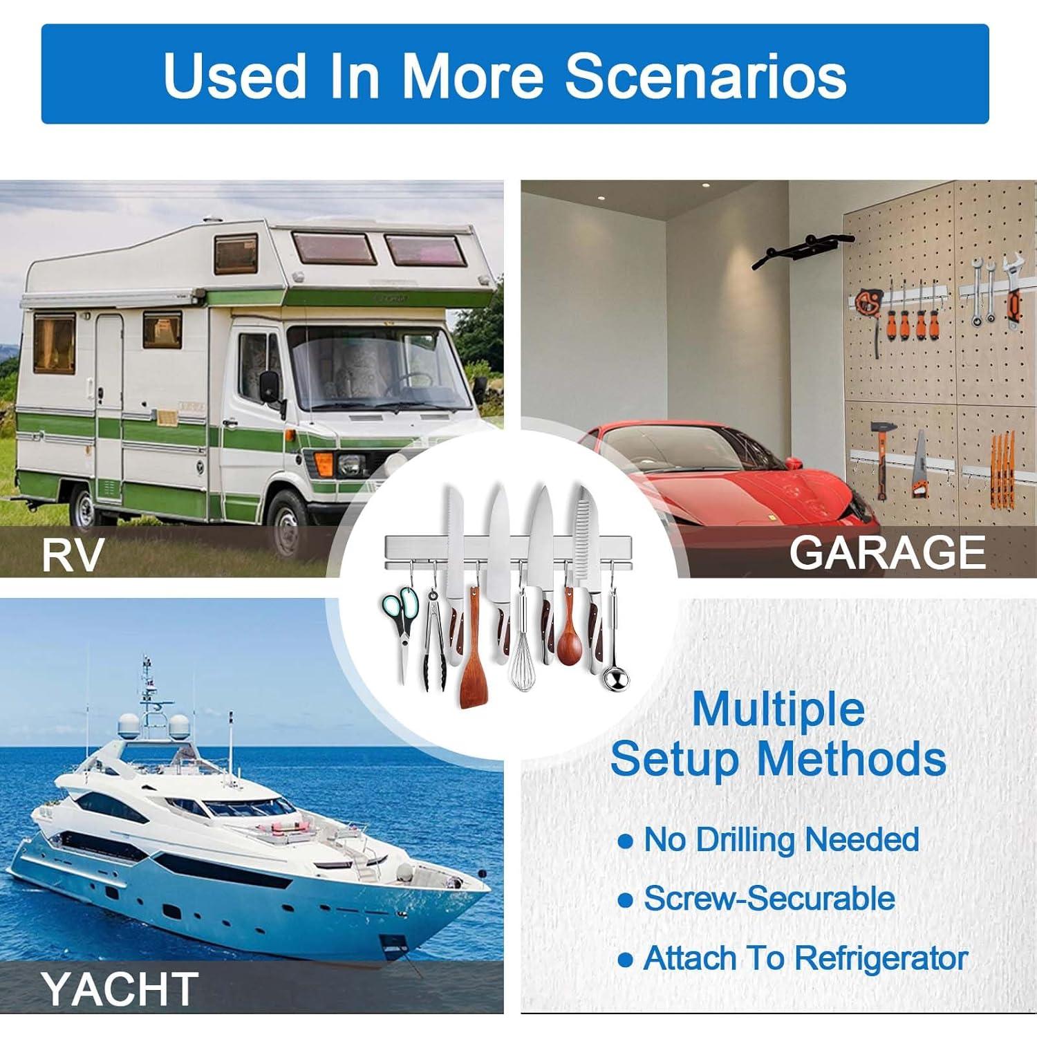 Soporte Magnético para Cuchillos HomeSimplex 43 cm con 12 Ganchos