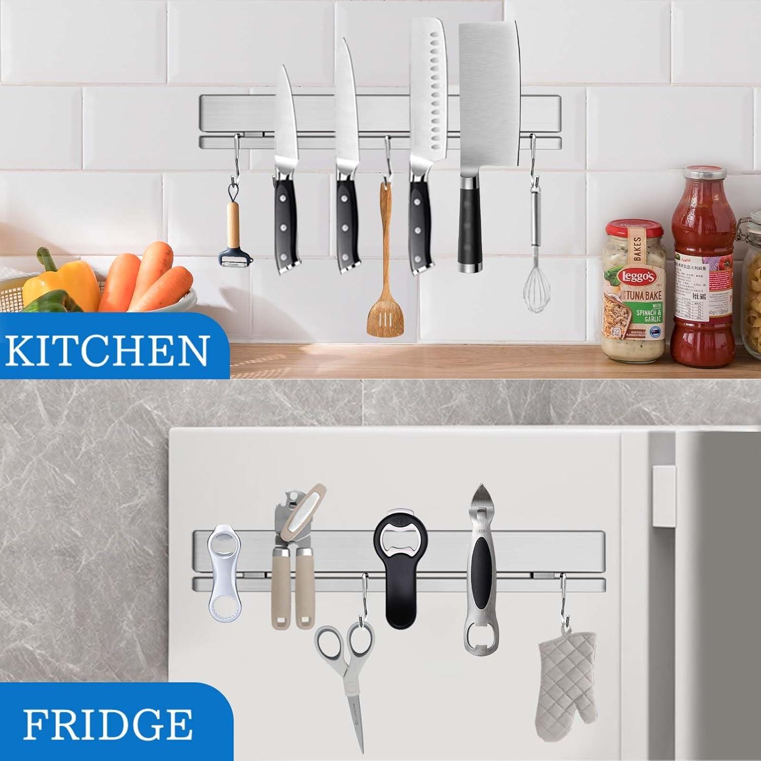 Soporte Magnético para Cuchillos HomeSimplex 43 cm con 12 Ganchos