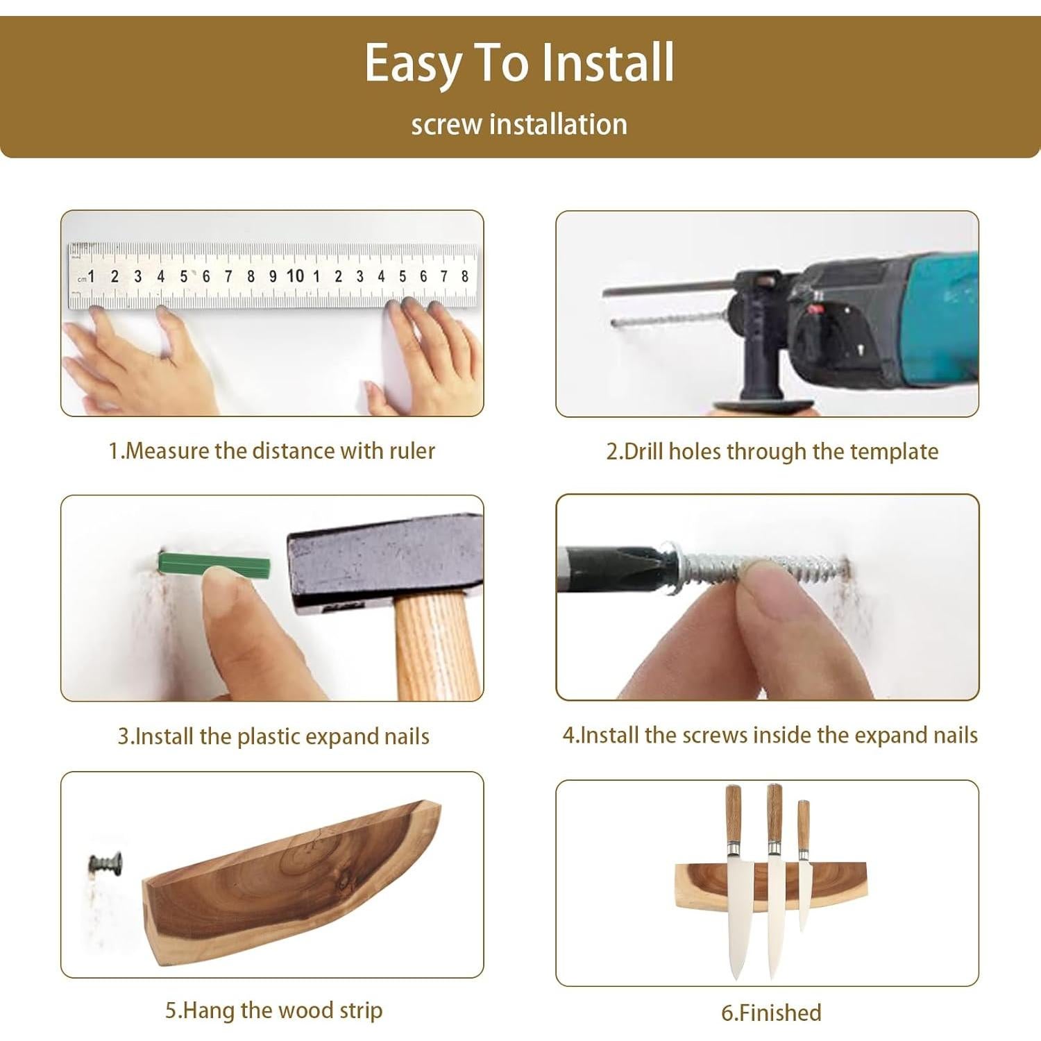 Soporte Magnético para Cuchillos CHI SHANG de Madera Acacia 31.75 cm