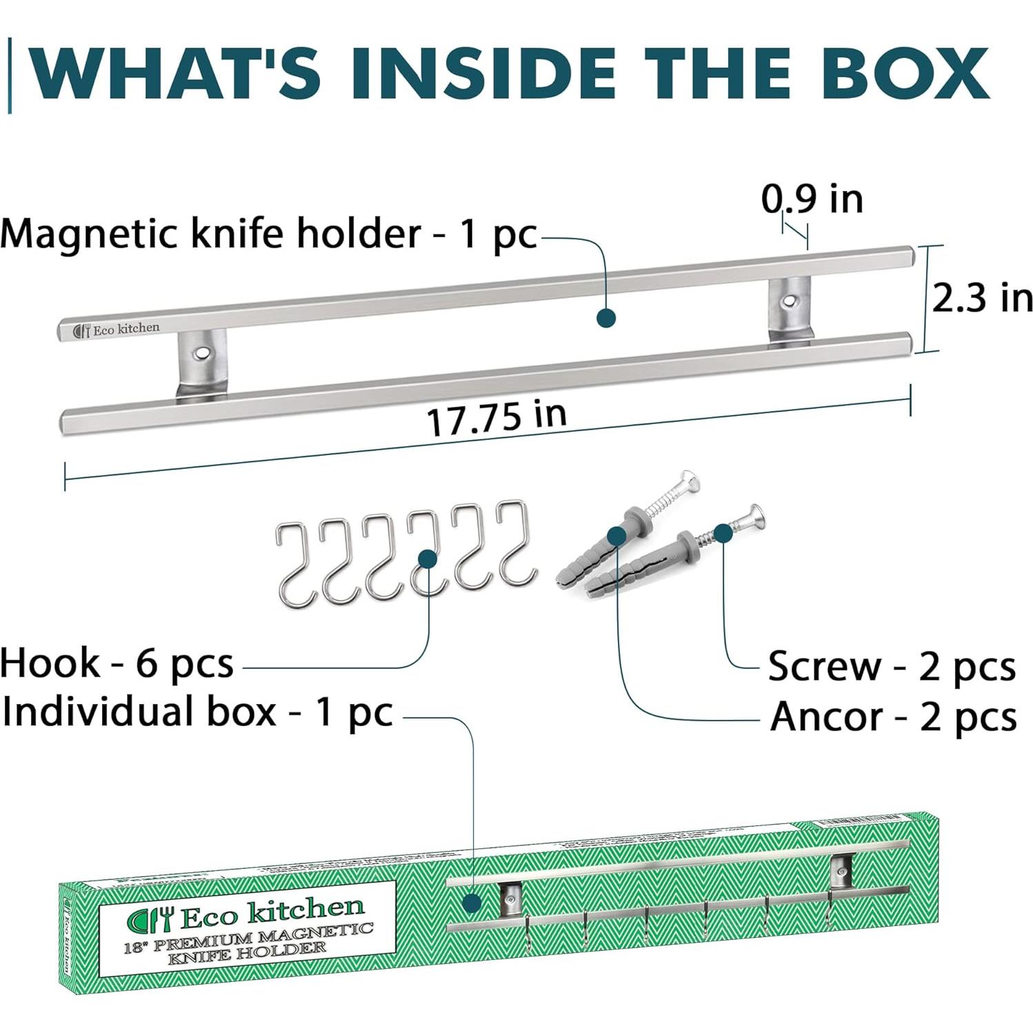 Soporte Magnético para Cuchillos Eco Kitchen 45.72 cm Acero Inoxidable