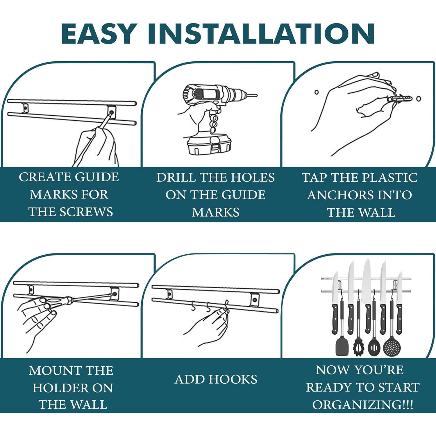 Soporte Magnético para Cuchillos Eco Kitchen 45.72 cm Acero Inoxidable