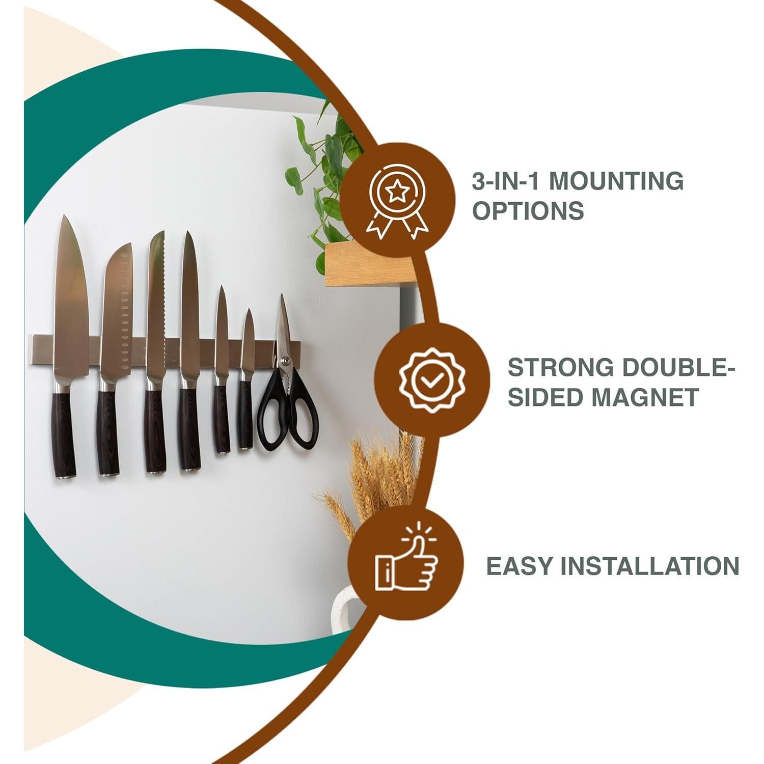 Soporte Magnético para Cuchillos 40 cm Pampavanna Acero Inoxidable