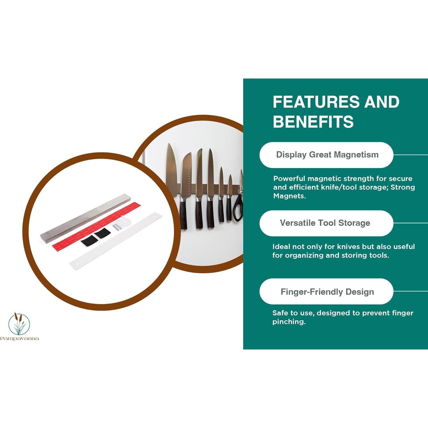 Soporte Magnético para Cuchillos 40 cm Pampavanna Acero Inoxidable