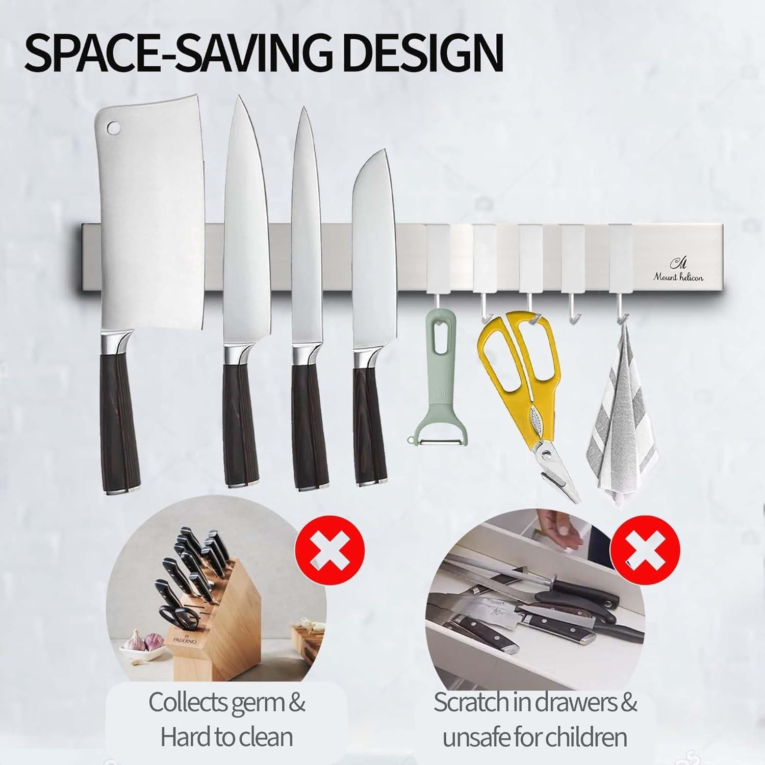 Cinta Magnética para Cuchillos Mount Helicon 40.6 cm Plata