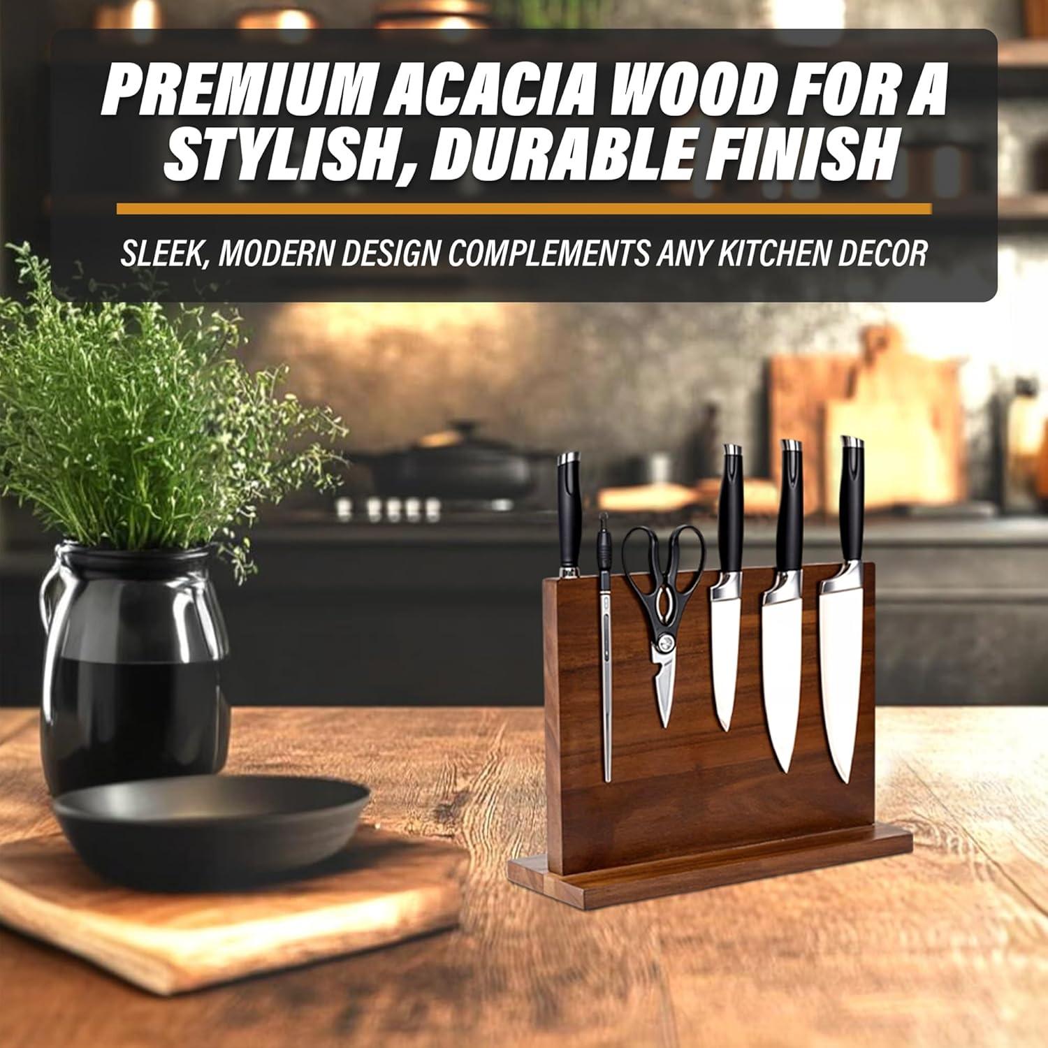 Soporte Magnético de Cuchillos YelloIris - Madera Acacia 30.48x22.86cm