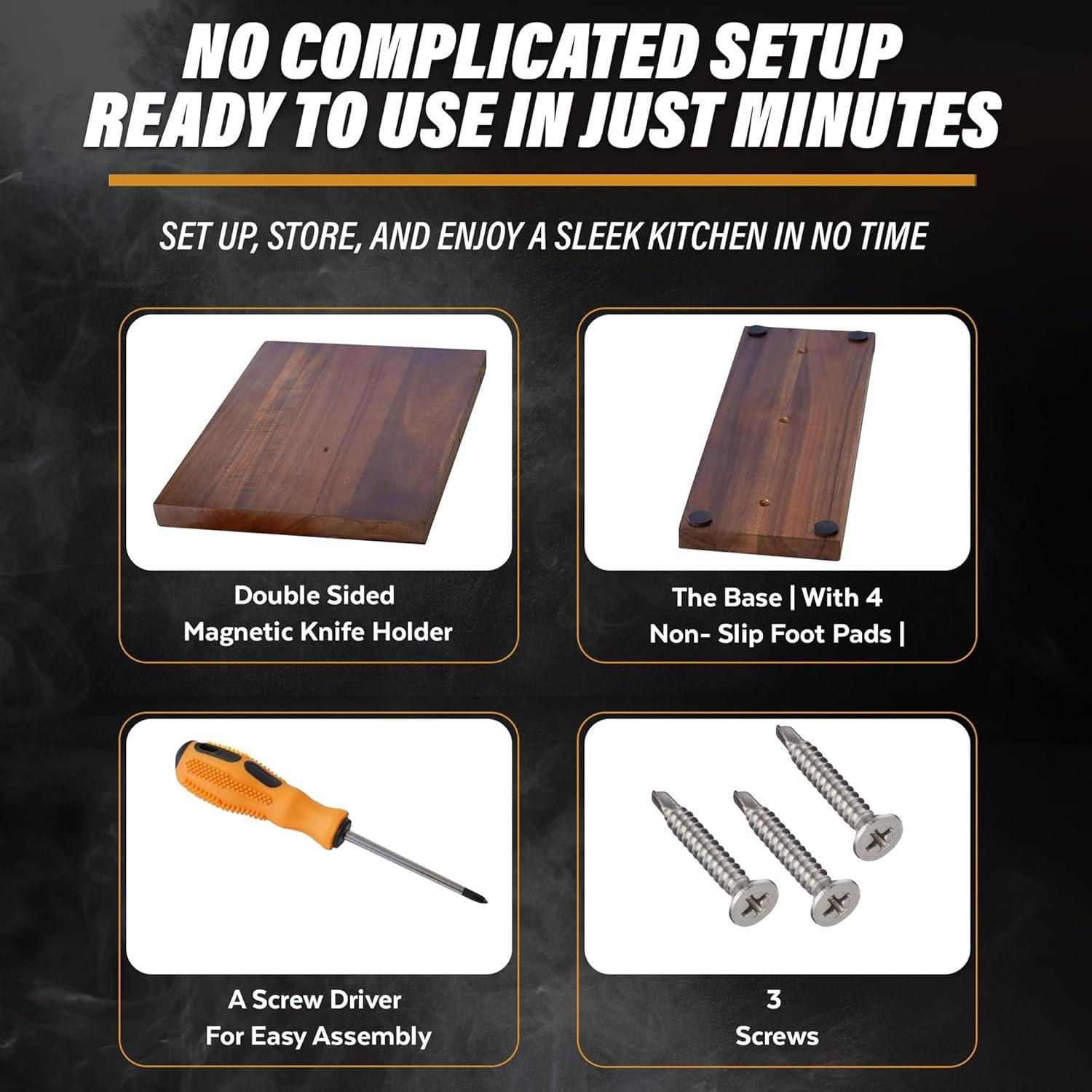 Soporte Magnético de Cuchillos YelloIris - Madera Acacia 30.48x22.86cm