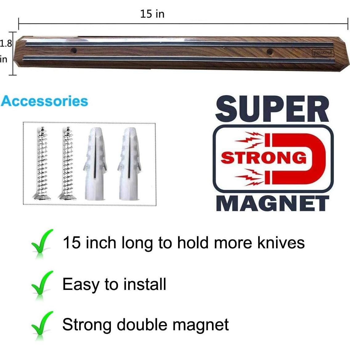 Soporte Magnético para Cuchillos HILLHOME 38 cm Organizador