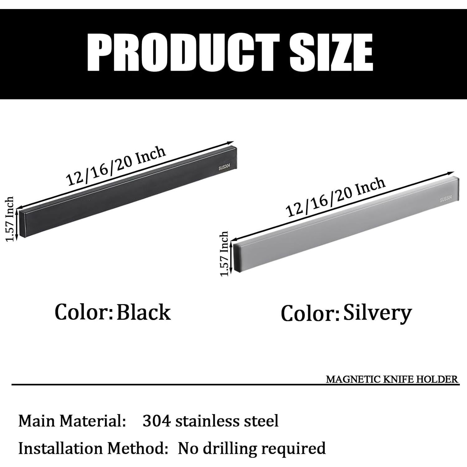 Soporte Magnético para Cuchillos de Pared Zuduoeoa 30.48 cm Acero Inoxidable