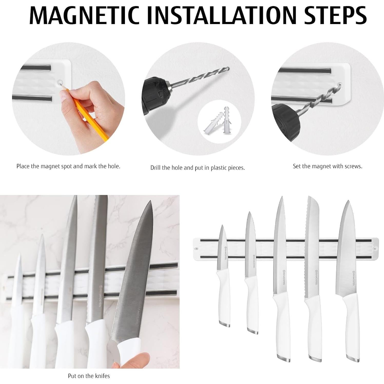 Juego de cuchillos de cocina Diamosteel 6 piezas blanco