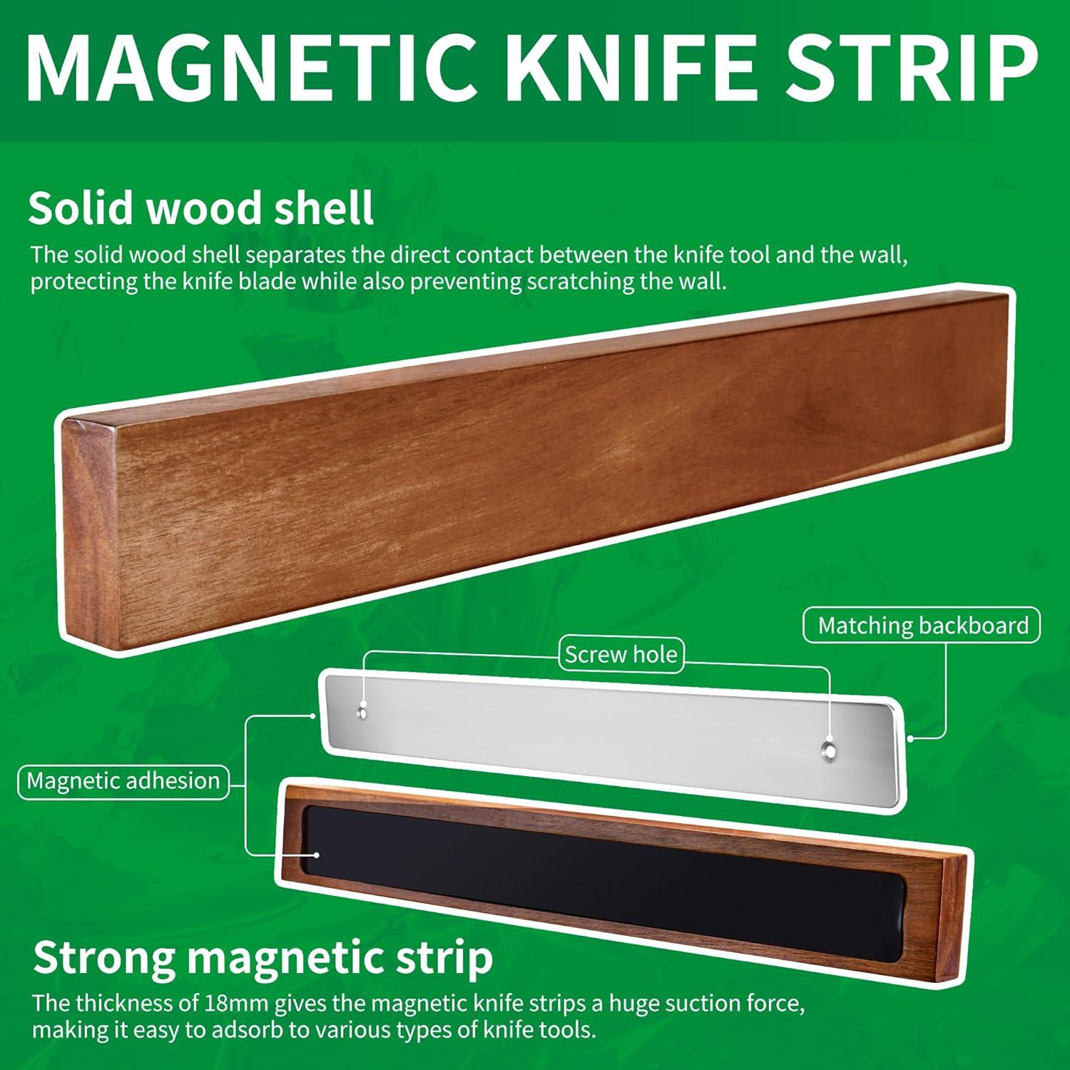 Barra Magnética de Madera 40.64 cm FULLHI Soporte de Cuchillos