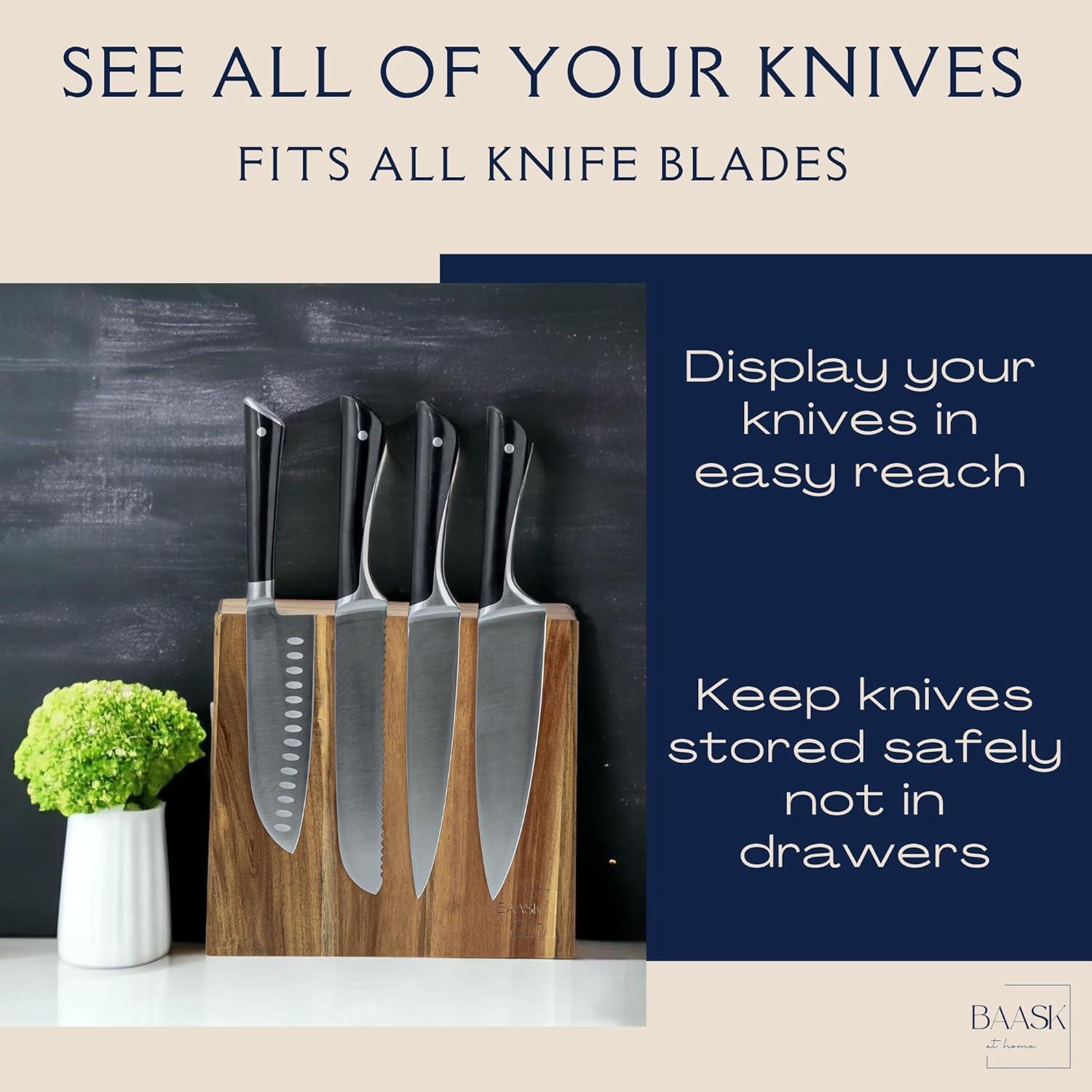 Soporte Magnético para Cuchillos BAASK de Madera Acacia 8 Cuchillos