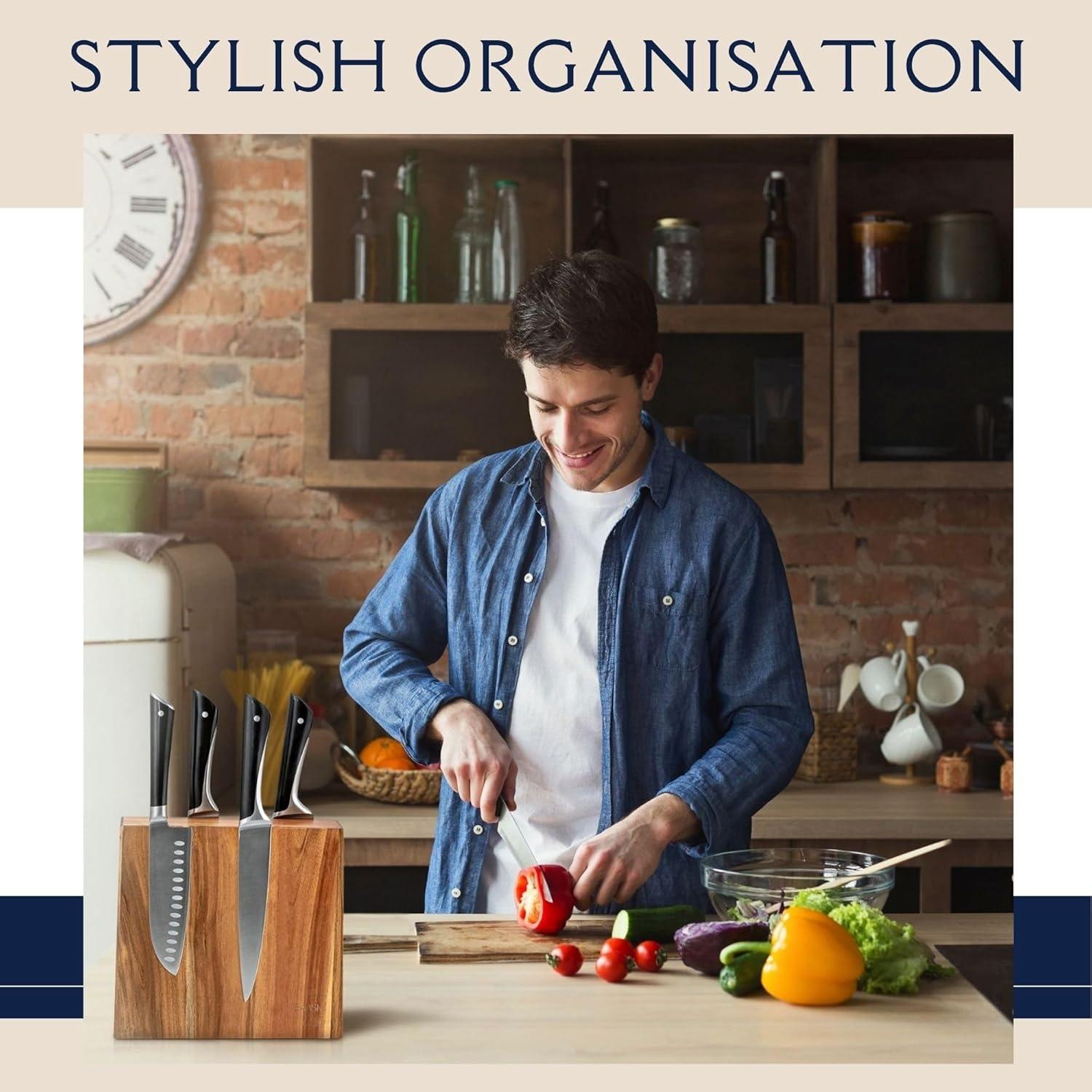 Soporte Magnético para Cuchillos BAASK de Madera Acacia 8 Cuchillos