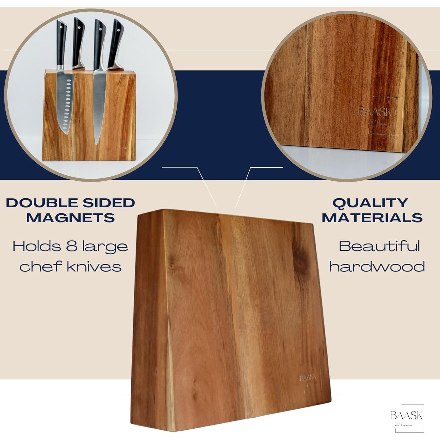 Soporte Magnético para Cuchillos BAASK de Madera Acacia 8 Cuchillos