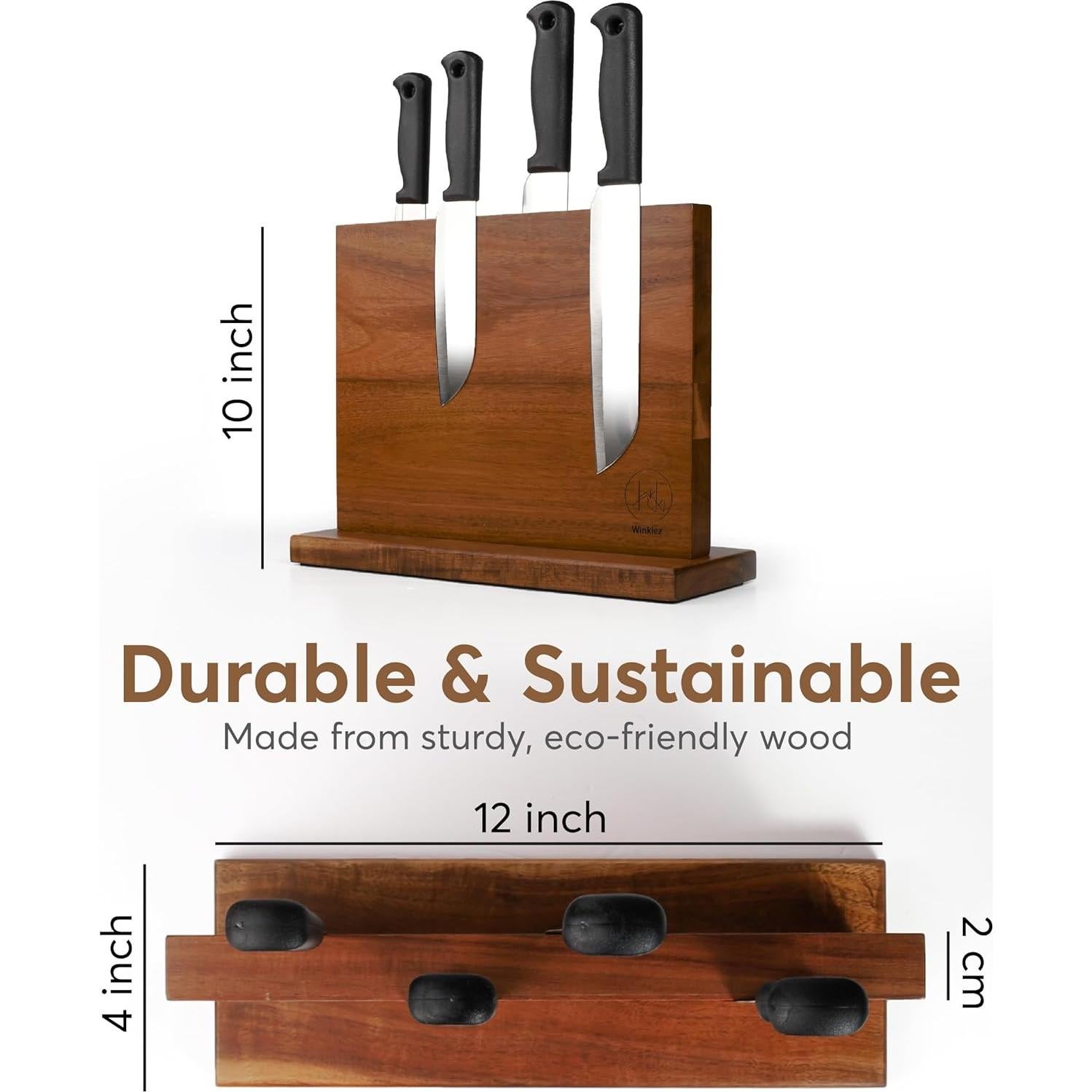 Bloque Magnético para Cuchillos Winklez 30.48x25.4 cm Madera Acacia