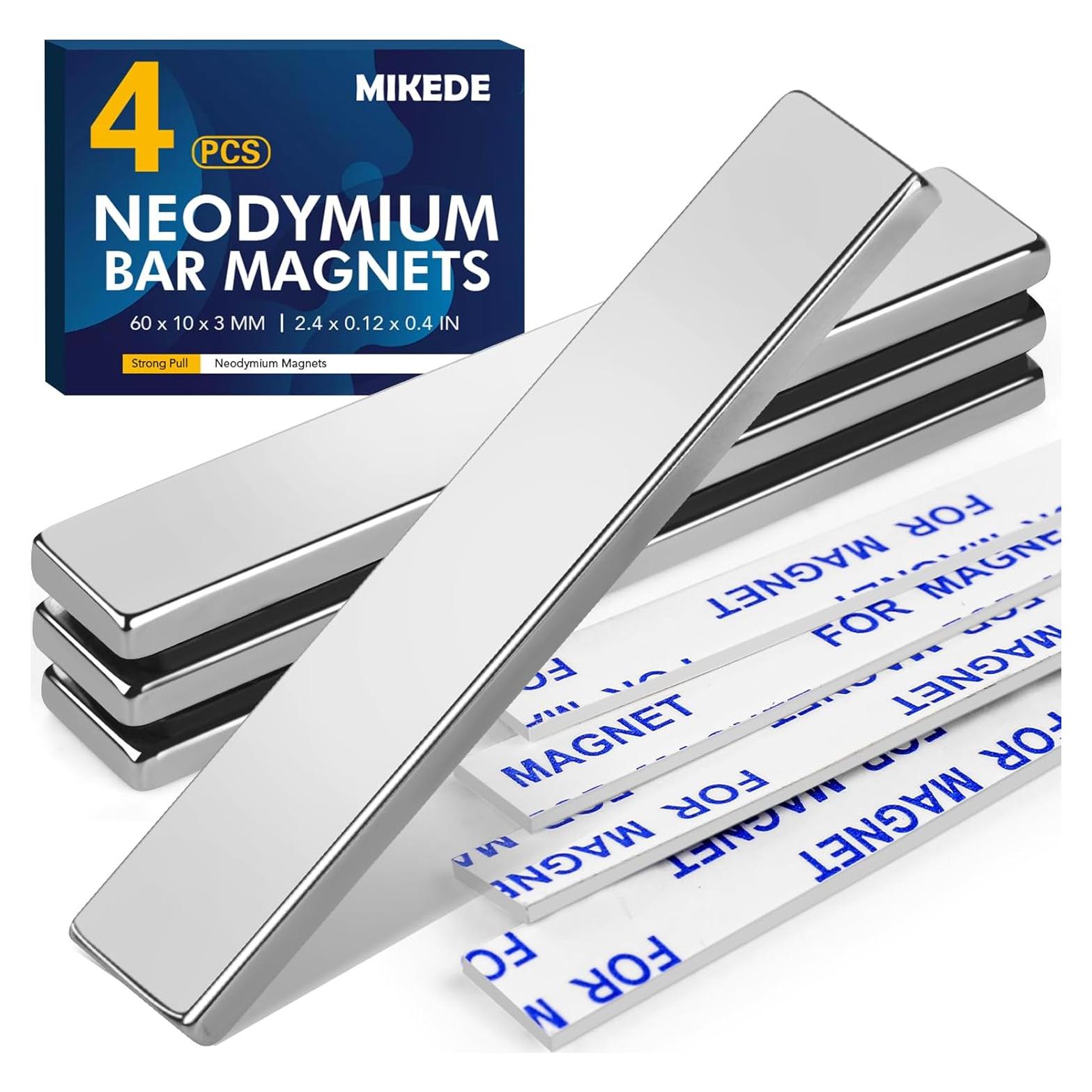 Imanes de Neodimio MIKEDE 4 Pack 60x10x3 mm con Adhesivo