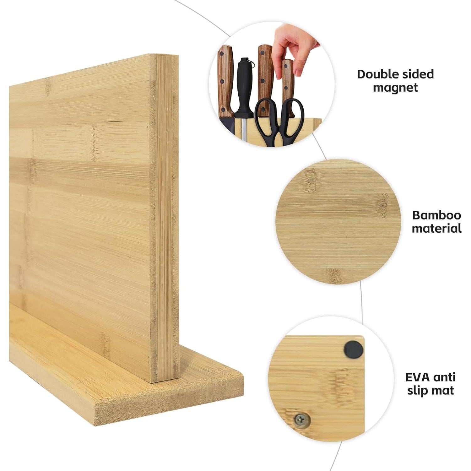 Soporte Magnético de Cuchillos SEHAUSEU de Bambú 27.7x17.8cm