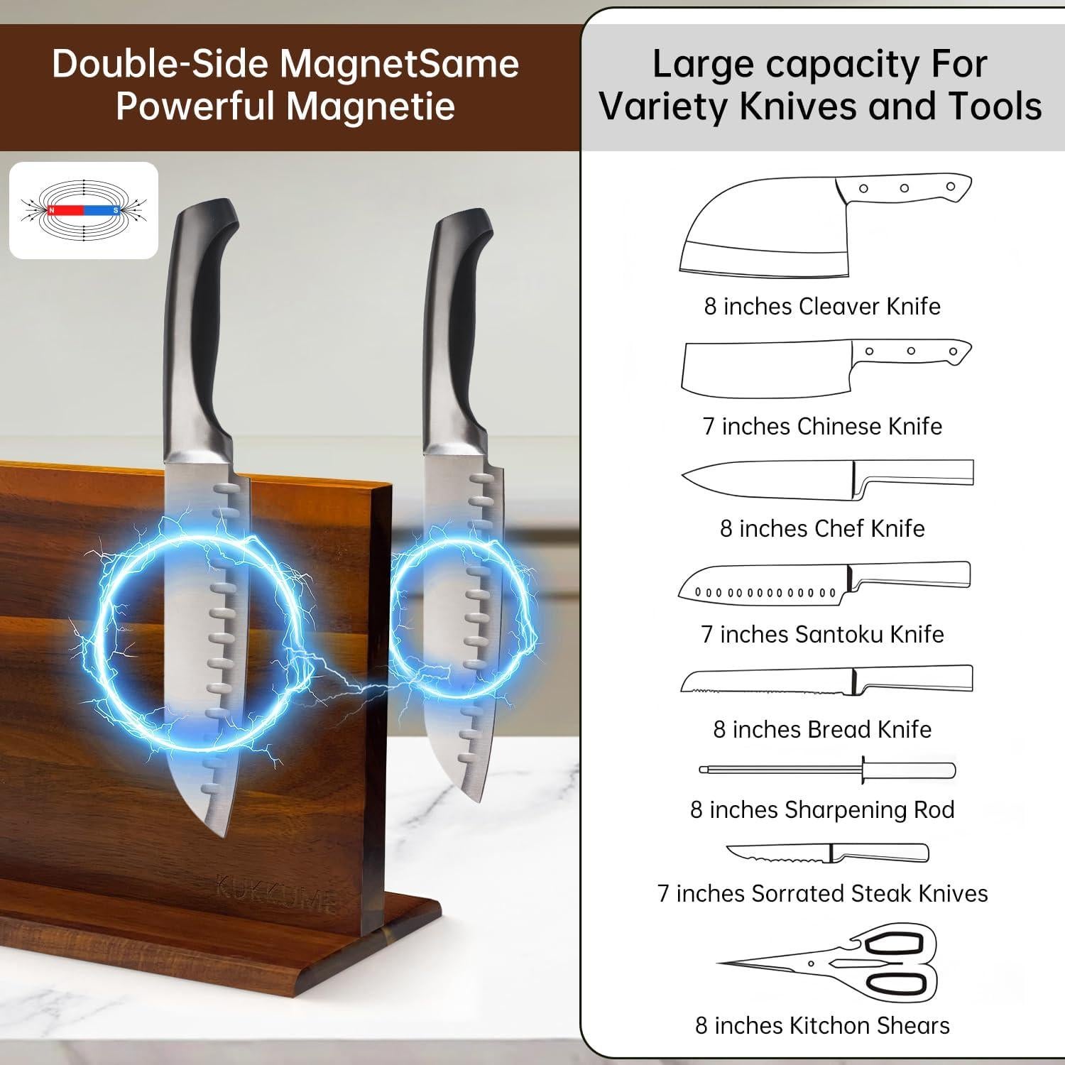 Bloque Magnético KUKKUME para Cuchillos 37.8x25.4cm con Afilador