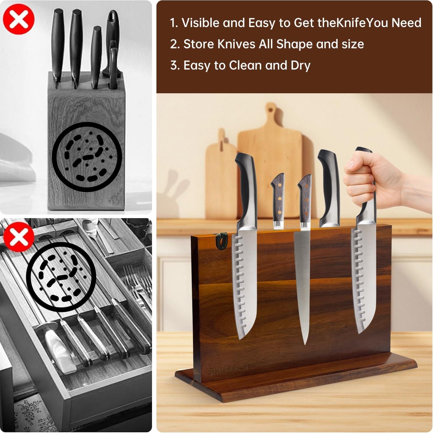 Bloque Magnético KUKKUME para Cuchillos 37.8x25.4cm con Afilador