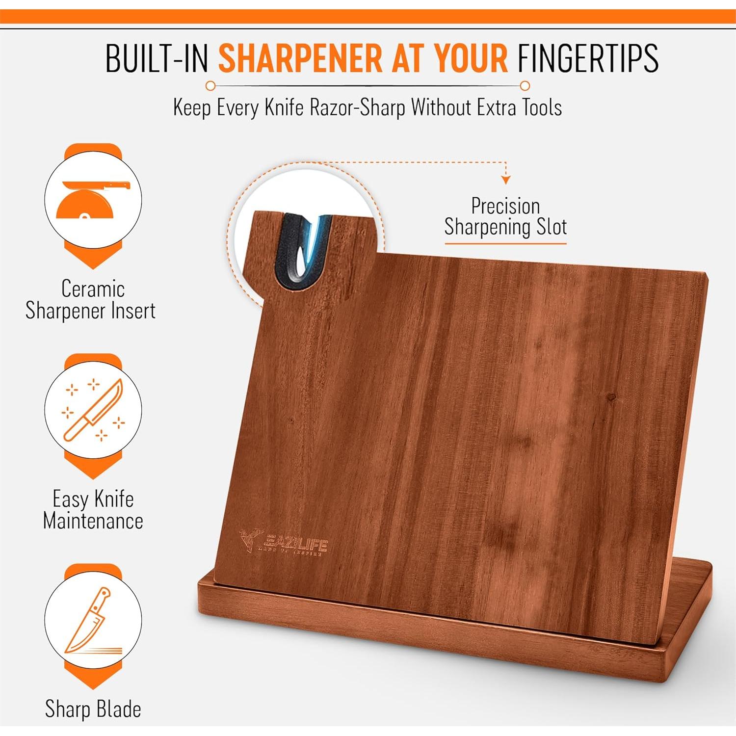 Soporte Magnético para Cuchillos EAZELIFE con Afilador y Tabla de Cortar