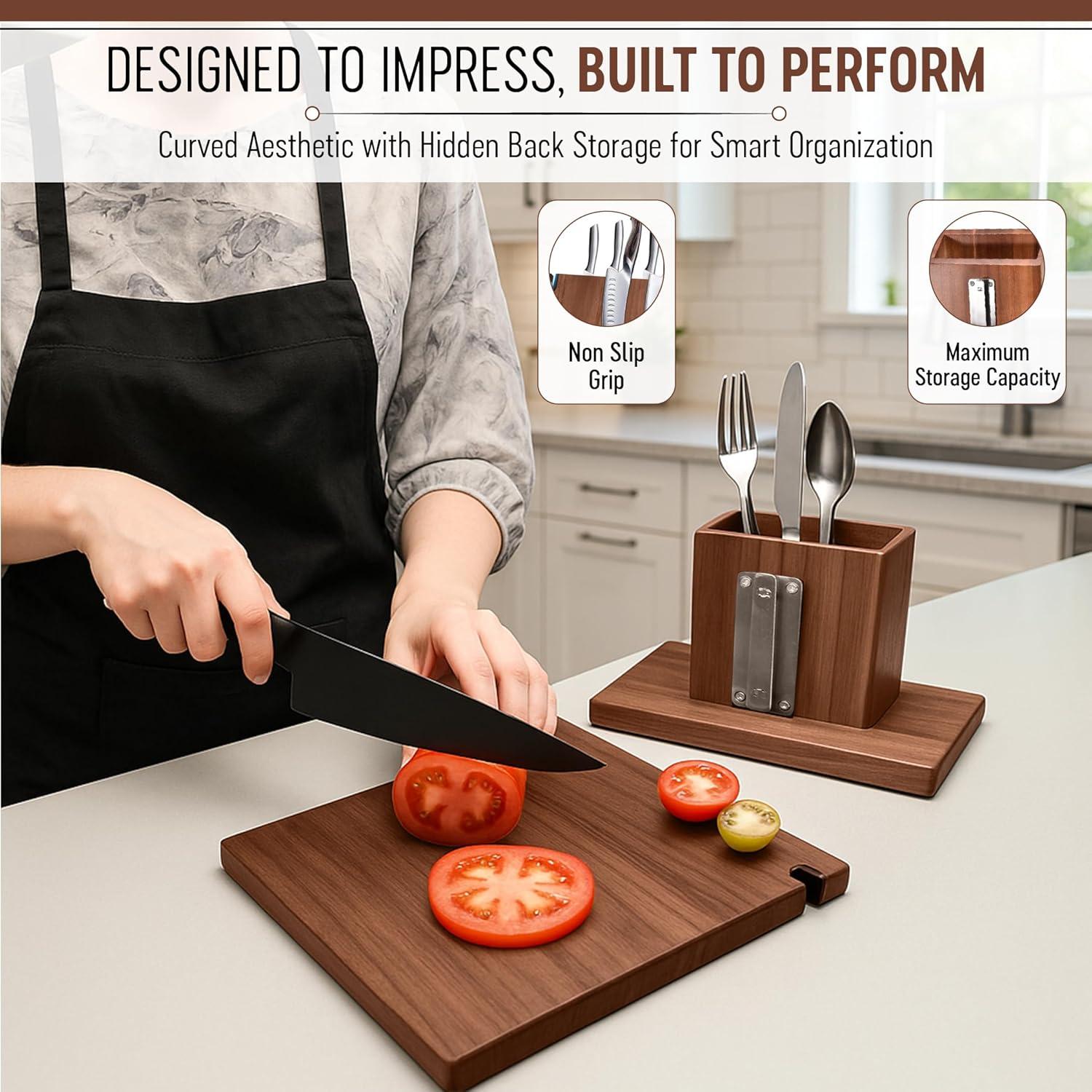 Soporte Magnético para Cuchillos EAZELIFE con Afilador y Tabla de Cortar