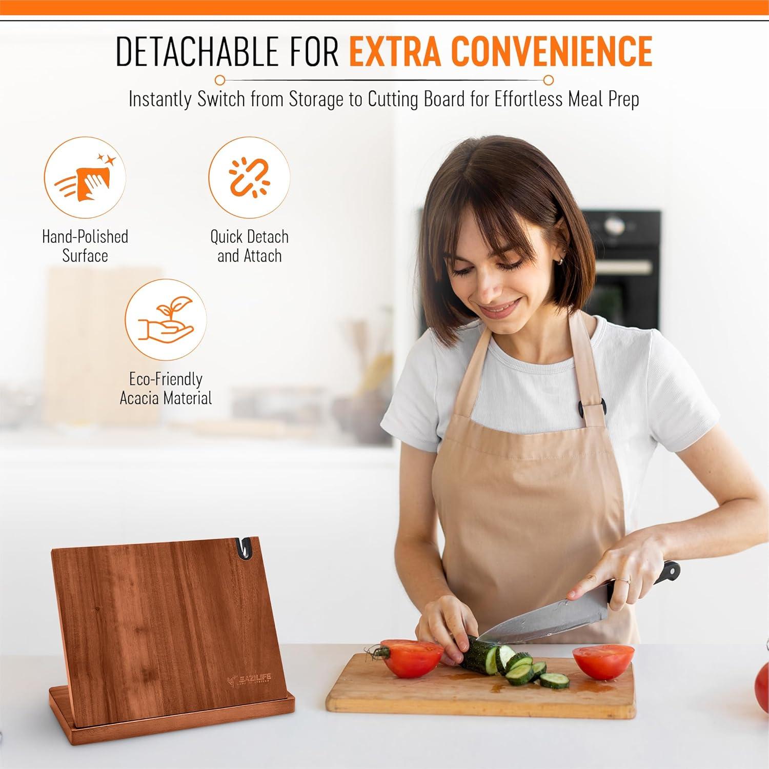 Soporte Magnético para Cuchillos EAZELIFE con Afilador y Tabla de Cortar