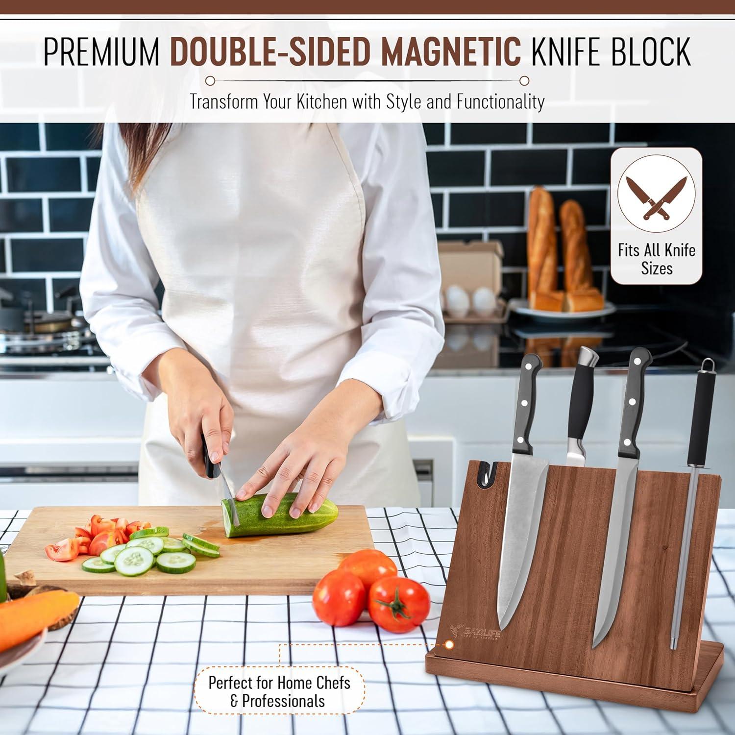 Soporte Magnético para Cuchillos EAZELIFE con Afilador y Tabla de Cortar