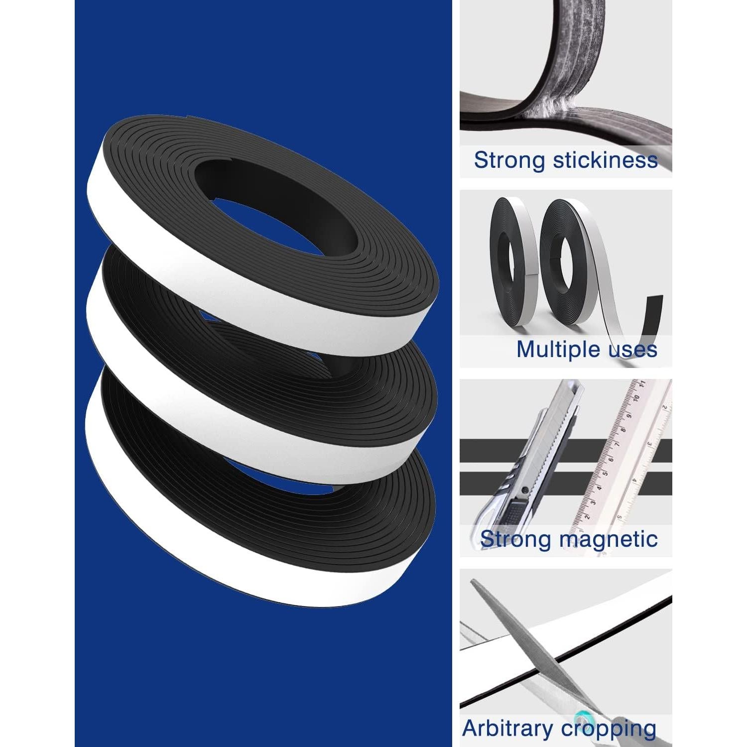 Cinta Magnética Adhesiva Gwybkq 3 Rollos 10 Pies 12.7mm