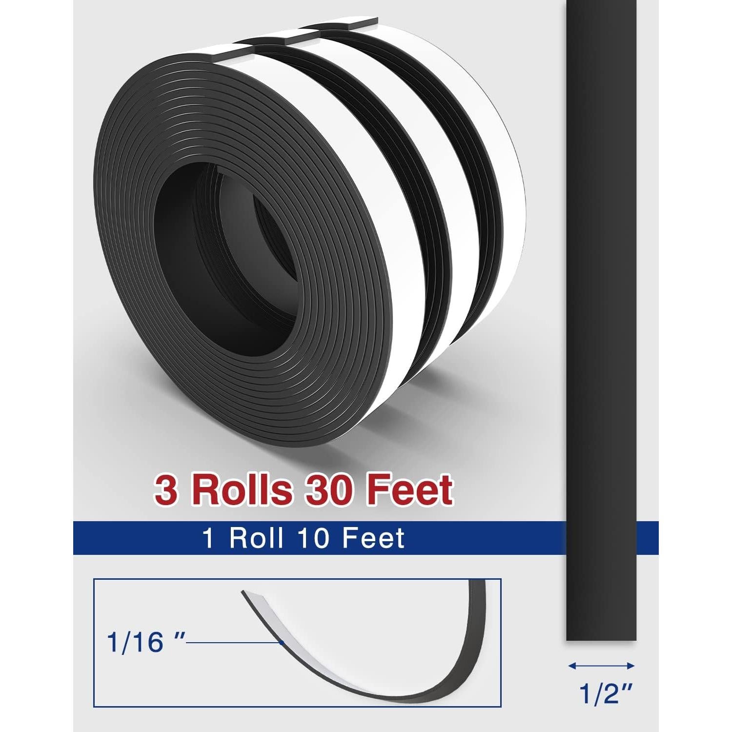 Cinta Magnética Adhesiva Gwybkq 3 Rollos 10 Pies 12.7mm