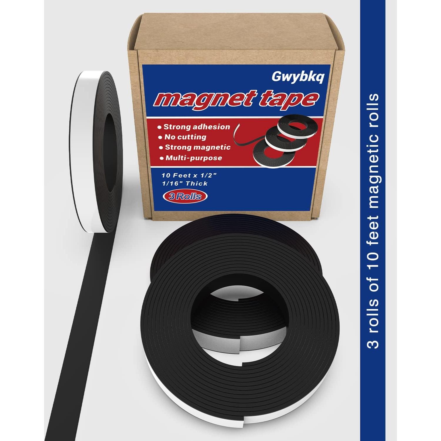 Cinta Magnética Adhesiva Gwybkq 3 Rollos 10 Pies 12.7mm