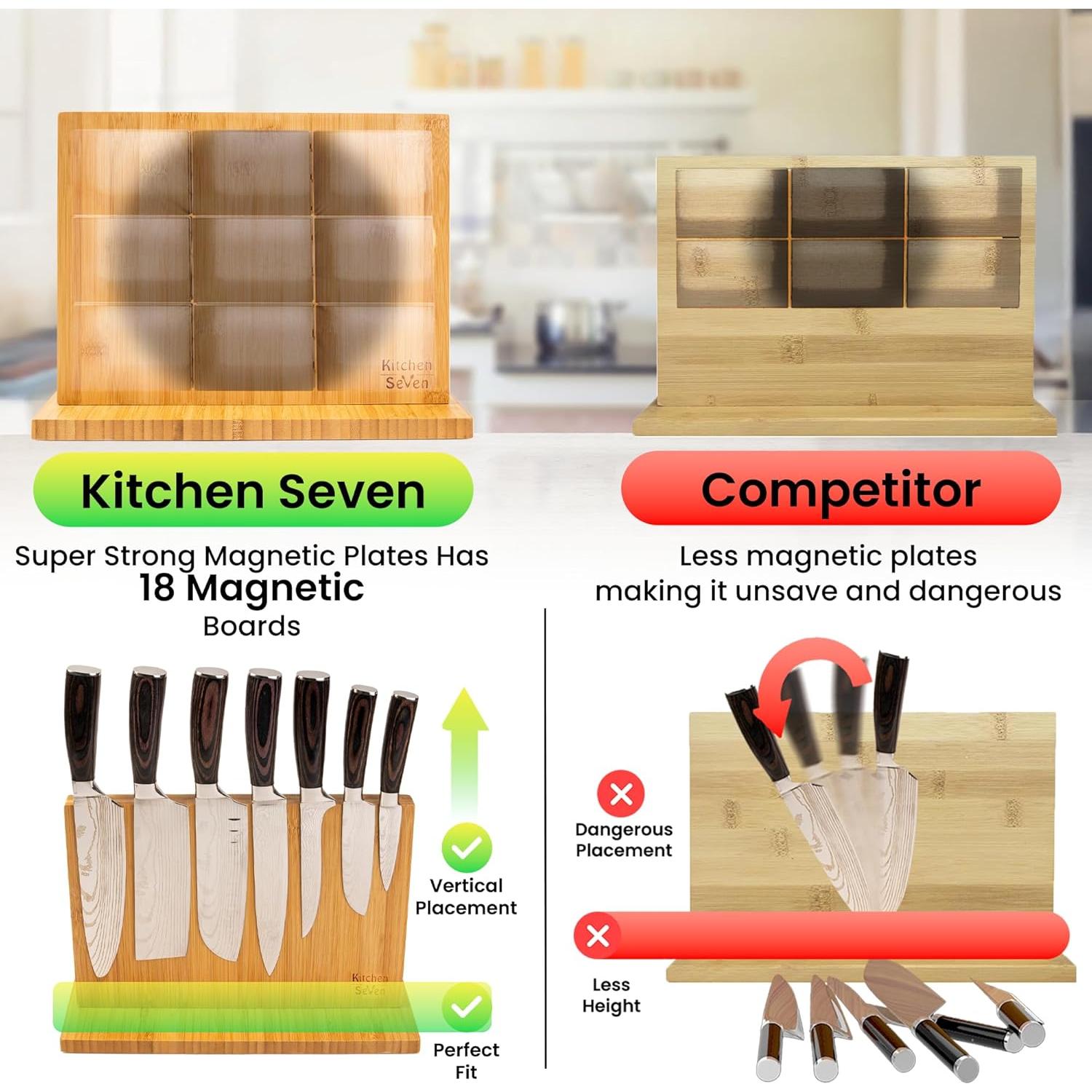 Bloque de cuchillos magnético Kitchen Seven 14 cuchillos bambú