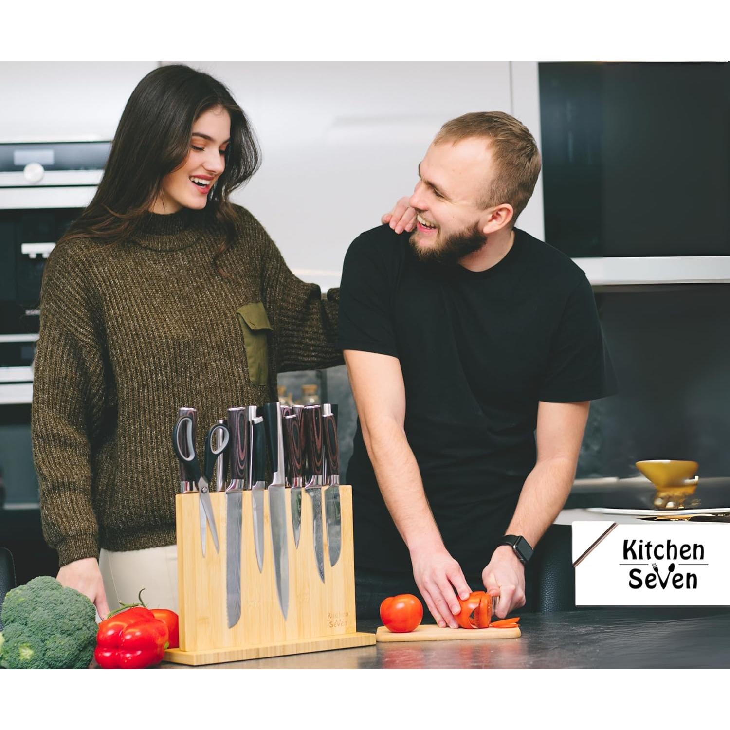 Bloque de cuchillos magnético Kitchen Seven 14 cuchillos bambú