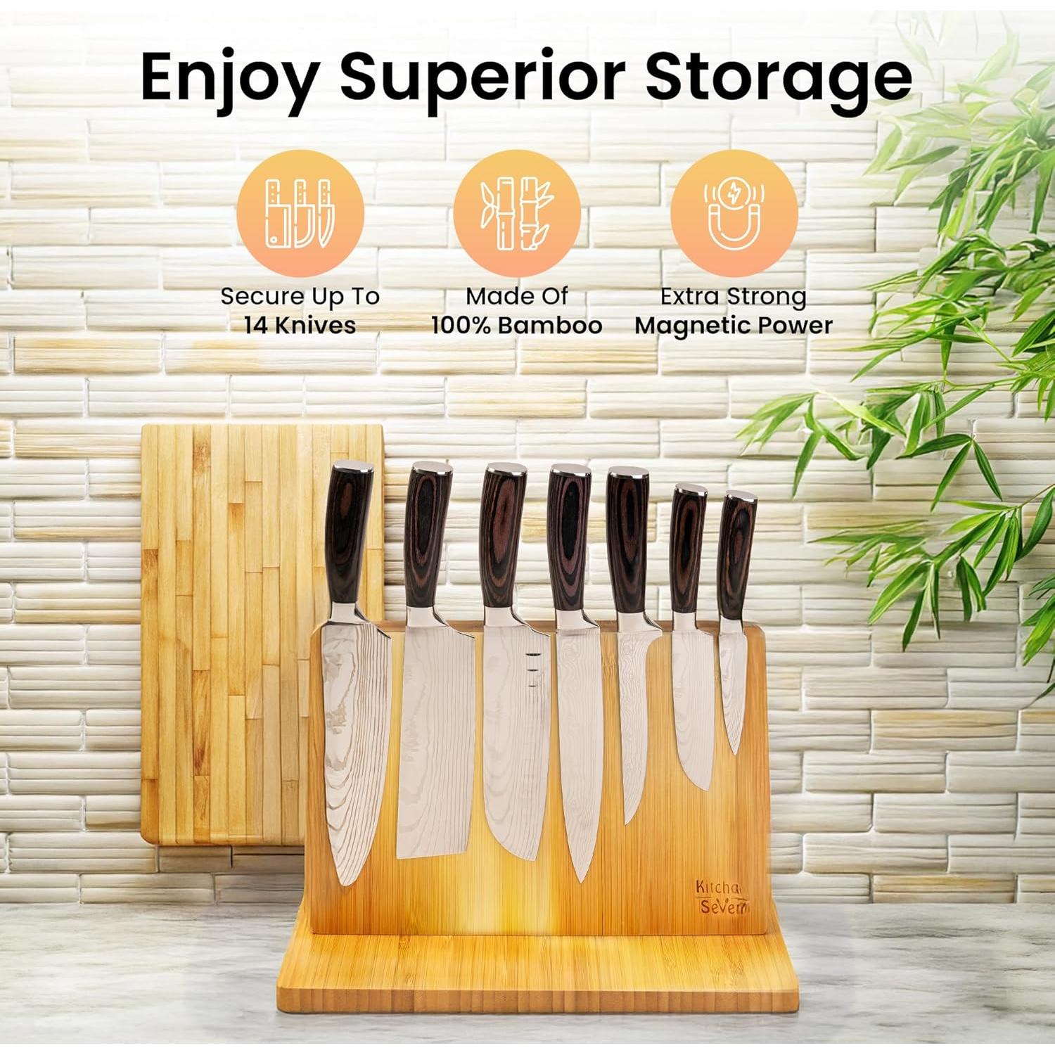 Bloque de cuchillos magnético Kitchen Seven 14 cuchillos bambú