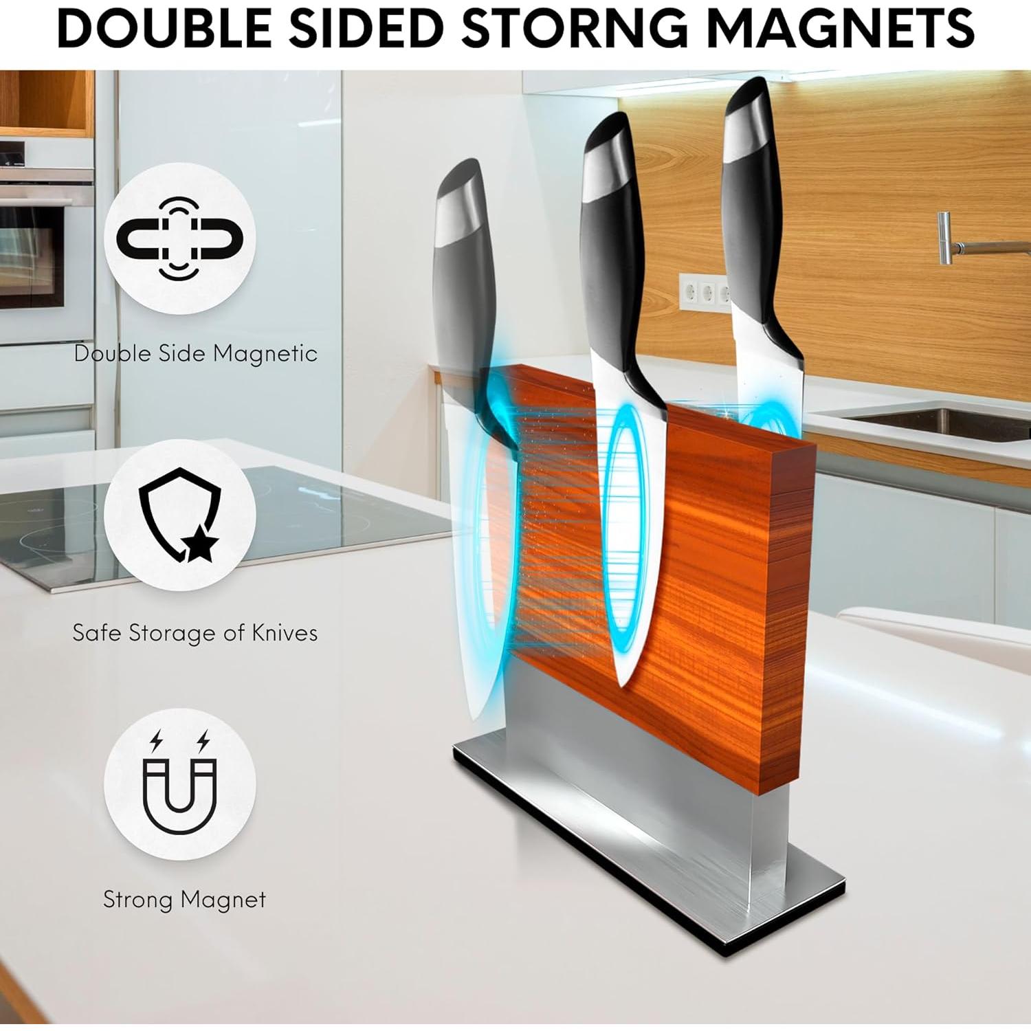 Bloque Magnético para Cuchillos FOSSTA - Madera Acacia y Acero