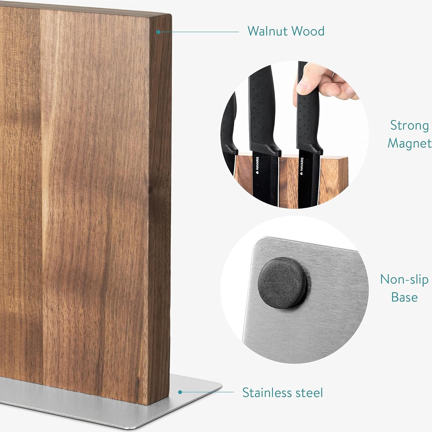 Bloque de cuchillos magnético Navaris de madera de nogal 24.1x23.1 cm